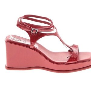 Vince Camuto Red Wedge Sandals with T-Strap Design and Adjustable Buckle